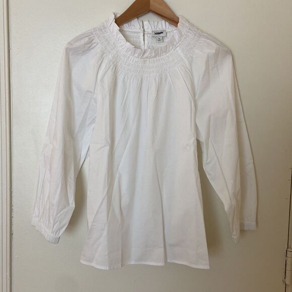 J. Crew Cotton poplin smocked ruffleneck top - Picture 1 of 5